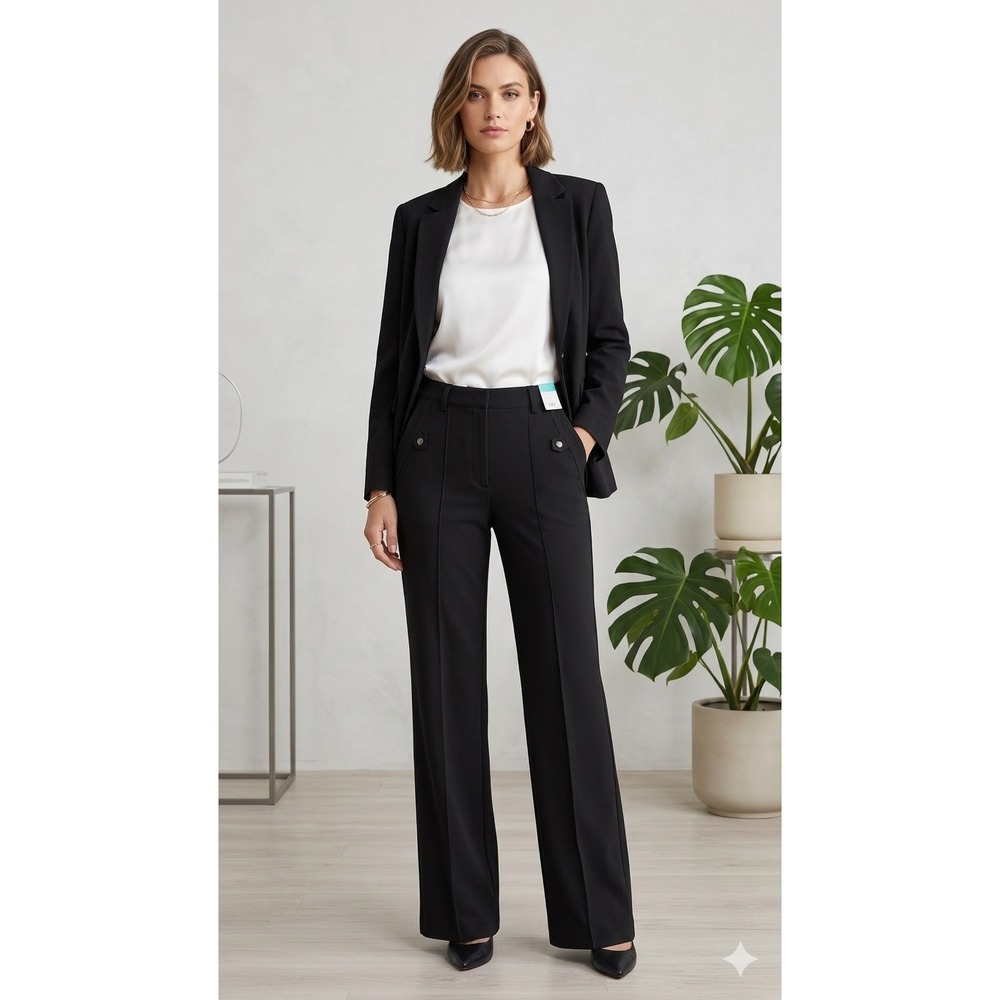 BBJ Los Angeles June Bootcut Pant Black High Rise Straight Leg Knit Crepe M NWT